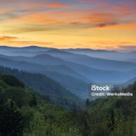 Sunrise Landscape Great Smoky Mountains National Park Gatlinburg TN and Oconaluftee Valley Cherokee NC