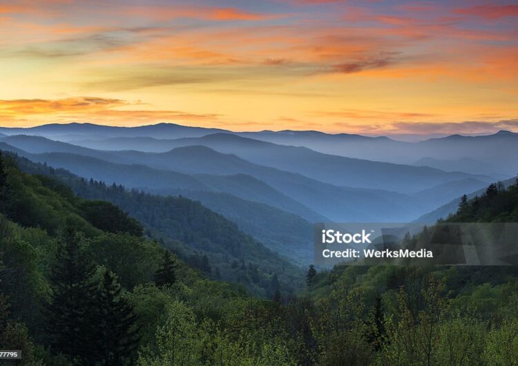 Sunrise Landscape Great Smoky Mountains National Park Gatlinburg TN and Oconaluftee Valley Cherokee NC